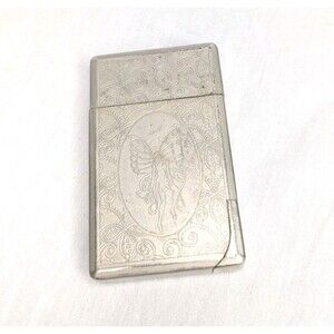 VTG Zippo Lighter Butterfly Fairy Case Antique Silver Tone 2 Pc